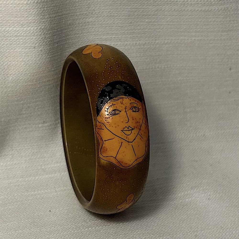 RARE Antique Art Deco BUTLER & WILSON Pierrot Bracelet Harlequin Green Bakelite